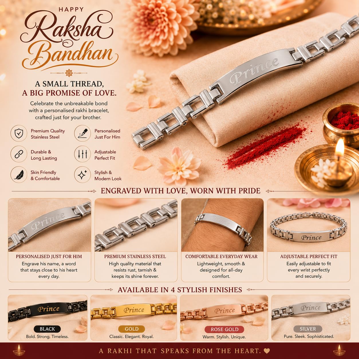 The Bae Gift Advocate Rudraksha Rakhi with Name | Personalized Name Rakhdi for Brother| Rakshabandhan Name Rudraksha Bracelet