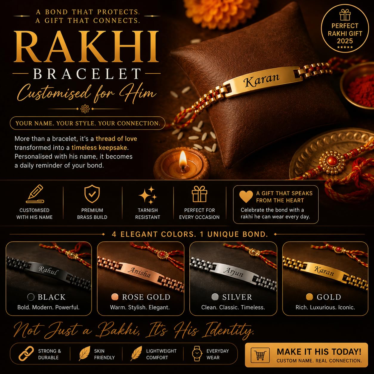The Bae Gift Advocate Rudraksha Rakhi with Name | Personalized Name Rakhdi for Brother| Rakshabandhan Name Rudraksha Bracelet