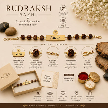 The Bae Gift Advocate Rudraksha Rakhi with Name | Personalized Name Rakhdi for Brother| Rakshabandhan Name Rudraksha Bracelet