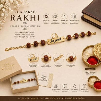 The Bae Gift Advocate Rudraksha Rakhi with Name | Personalized Name Rakhdi for Brother| Rakshabandhan Name Rudraksha Bracelet
