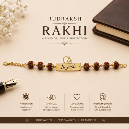 The Bae Gift Advocate Rudraksha Rakhi with Name | Personalized Name Rakhdi for Brother| Rakshabandhan Name Rudraksha Bracelet