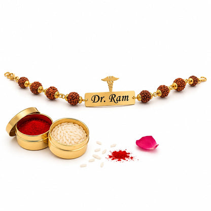 The Bae Gift Advocate Rudraksha Rakhi with Name | Personalized Name Rakhdi for Brother| Rakshabandhan Name Rudraksha Bracelet