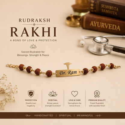 The Bae Gift Advocate Rudraksha Rakhi with Name | Personalized Name Rakhdi for Brother| Rakshabandhan Name Rudraksha Bracelet