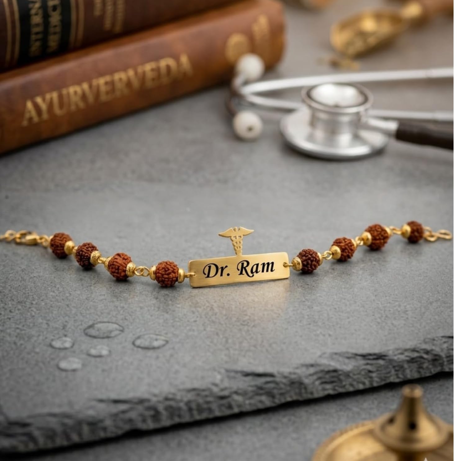 The Bae Gift Advocate Rudraksha Rakhi with Name | Personalized Name Rakhdi for Brother| Rakshabandhan Name Rudraksha Bracelet