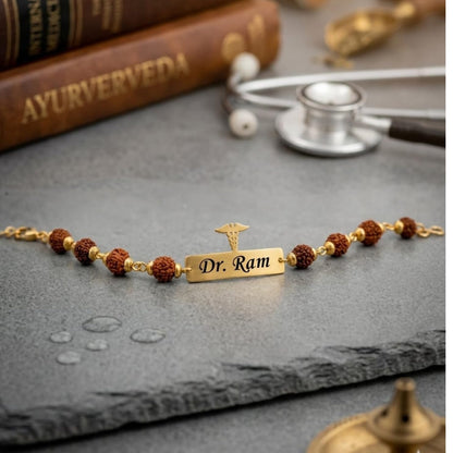 The Bae Gift Advocate Rudraksha Rakhi with Name | Personalized Name Rakhdi for Brother| Rakshabandhan Name Rudraksha Bracelet