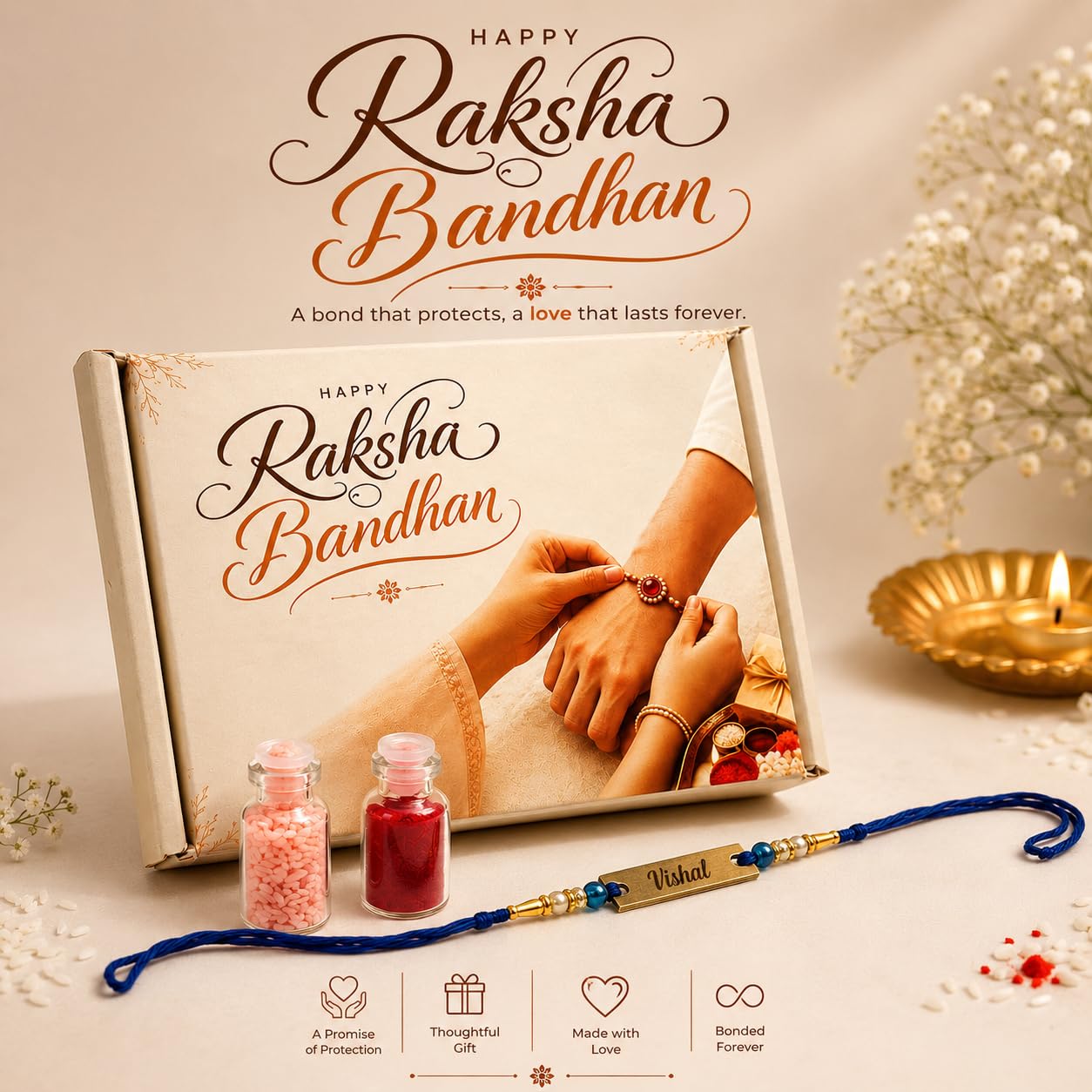 The Bae Gift Advocate Rudraksha Rakhi with Name | Personalized Name Rakhdi for Brother| Rakshabandhan Name Rudraksha Bracelet
