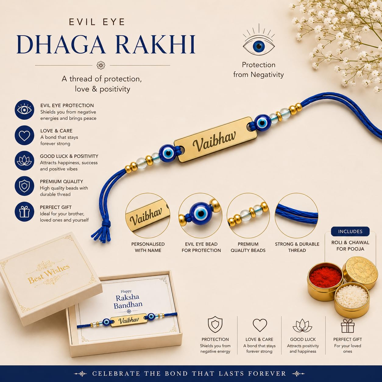 The Bae Gift Advocate Rudraksha Rakhi with Name | Personalized Name Rakhdi for Brother| Rakshabandhan Name Rudraksha Bracelet