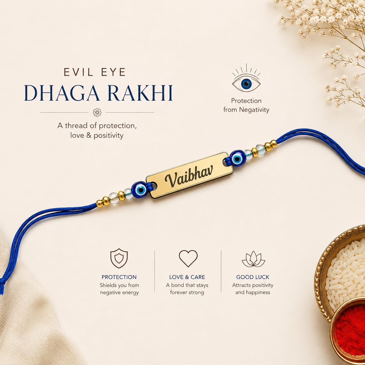 The Bae Gift Advocate Rudraksha Rakhi with Name | Personalized Name Rakhdi for Brother| Rakshabandhan Name Rudraksha Bracelet