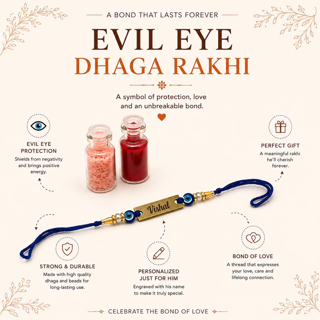 The Bae Gift Advocate Rudraksha Rakhi with Name | Personalized Name Rakhdi for Brother| Rakshabandhan Name Rudraksha Bracelet