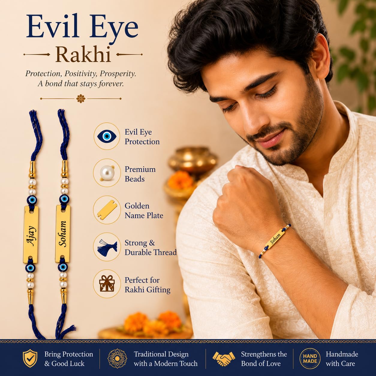 The Bae Gift Advocate Rudraksha Rakhi with Name | Personalized Name Rakhdi for Brother| Rakshabandhan Name Rudraksha Bracelet
