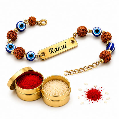 The Bae Gift Advocate Rudraksha Rakhi with Name | Personalized Name Rakhdi for Brother| Rakshabandhan Name Rudraksha Bracelet