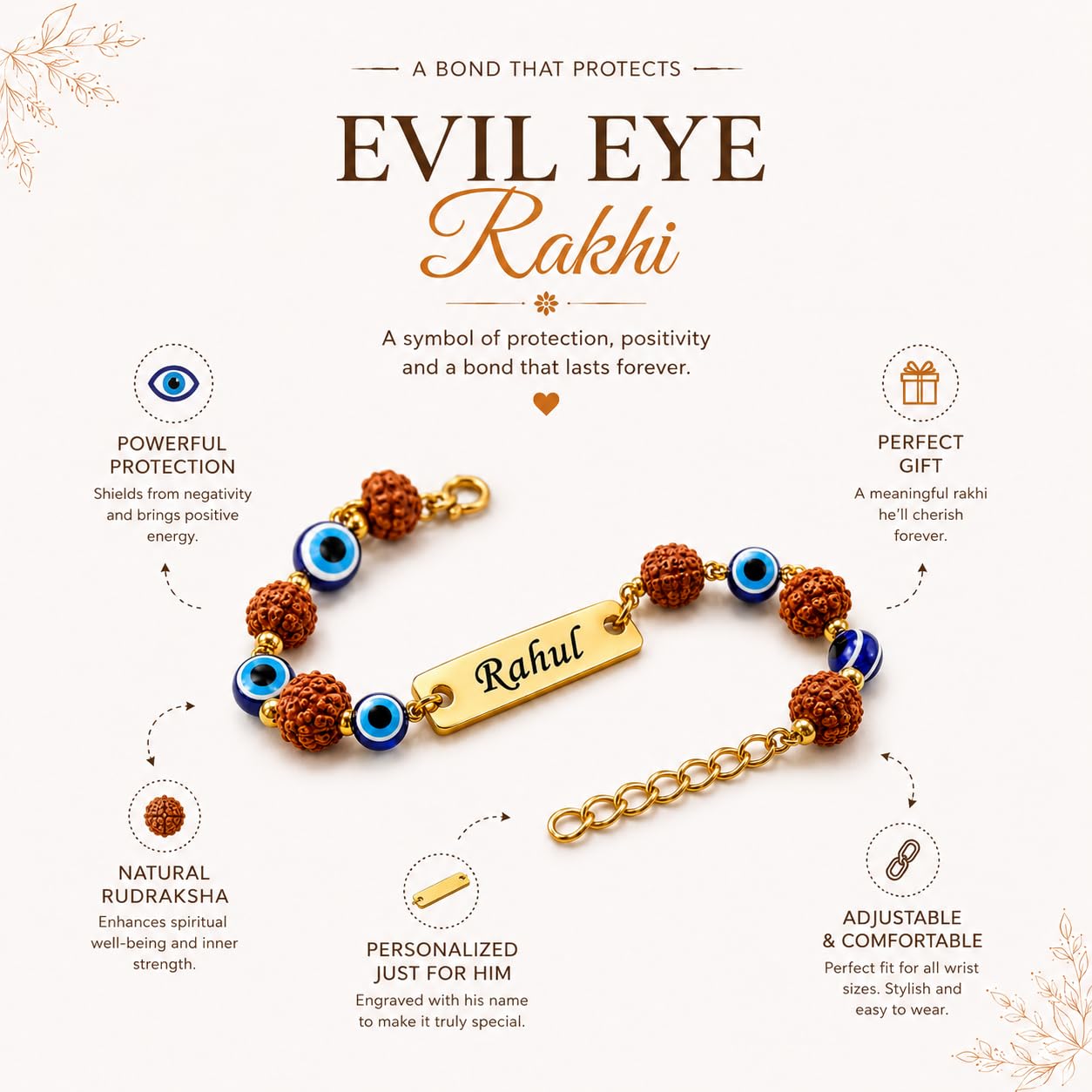 The Bae Gift Advocate Rudraksha Rakhi with Name | Personalized Name Rakhdi for Brother| Rakshabandhan Name Rudraksha Bracelet