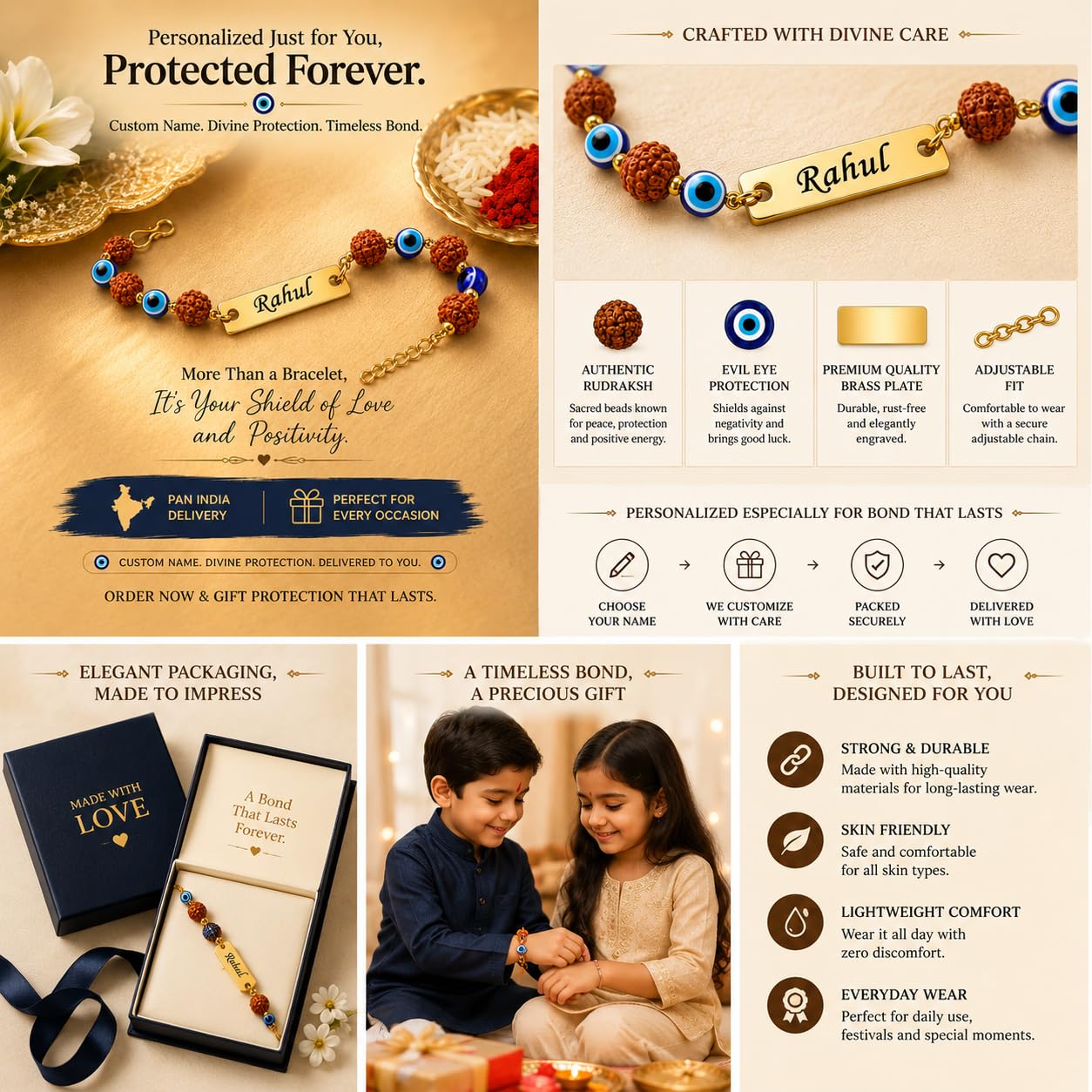The Bae Gift Advocate Rudraksha Rakhi with Name | Personalized Name Rakhdi for Brother| Rakshabandhan Name Rudraksha Bracelet