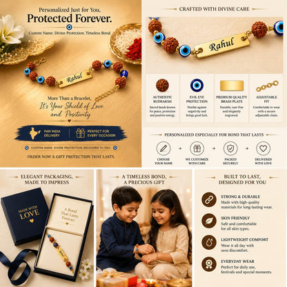 The Bae Gift Advocate Rudraksha Rakhi with Name | Personalized Name Rakhdi for Brother| Rakshabandhan Name Rudraksha Bracelet