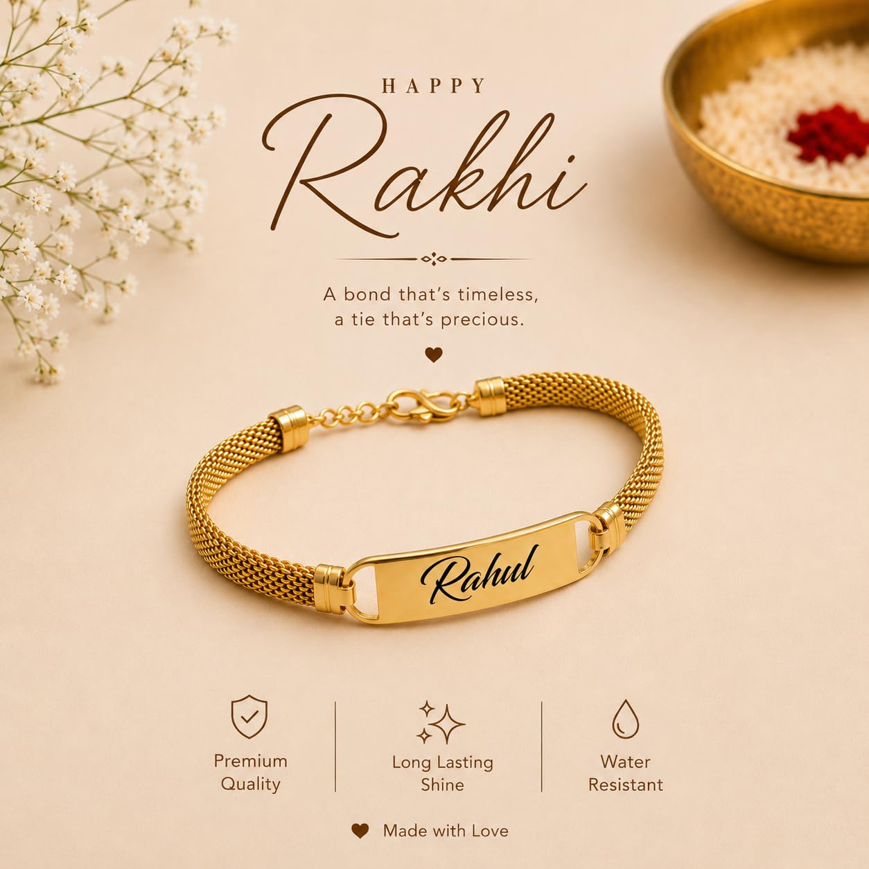 The Bae Gift Advocate Rudraksha Rakhi with Name | Personalized Name Rakhdi for Brother| Rakshabandhan Name Rudraksha Bracelet