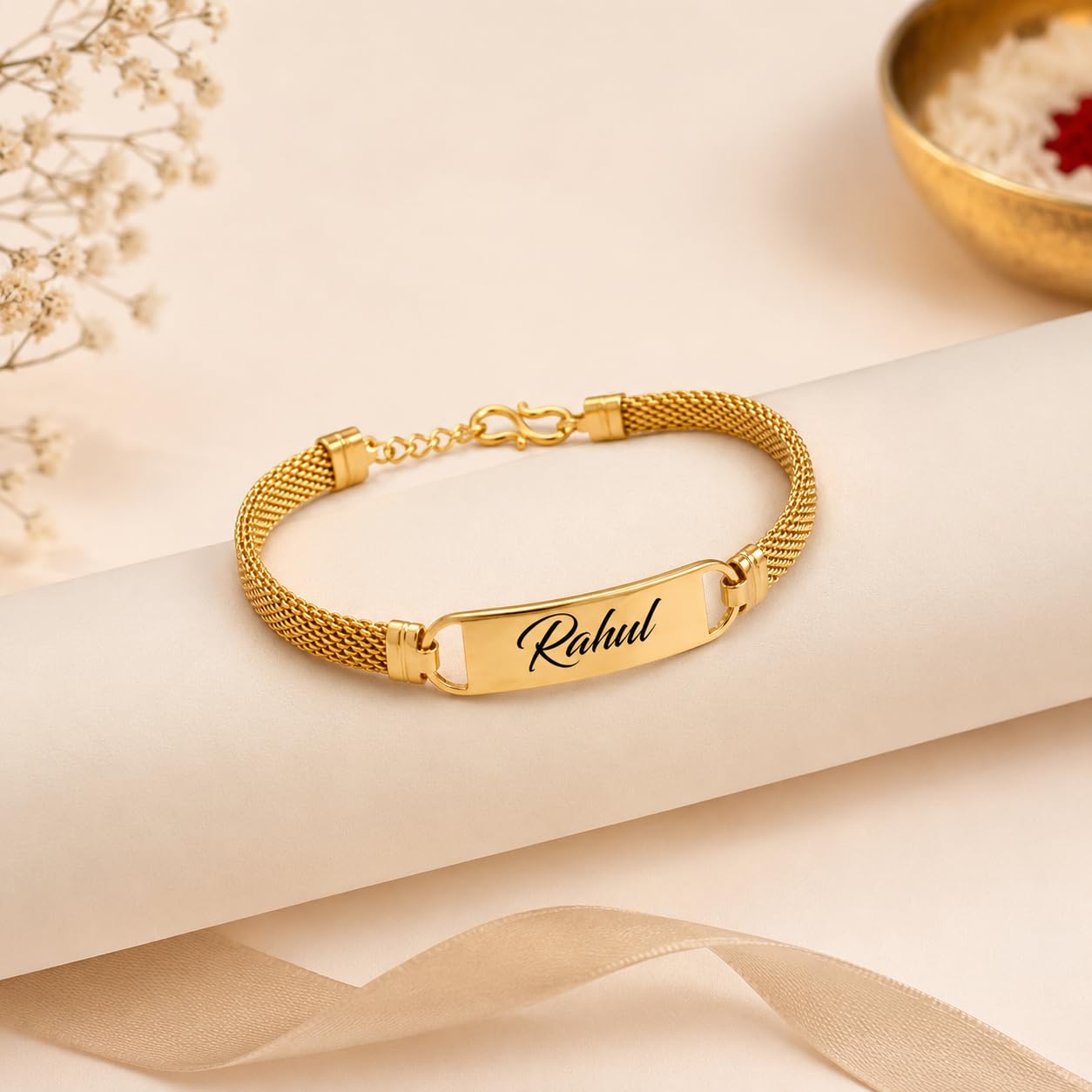 The Bae Gift Advocate Rudraksha Rakhi with Name | Personalized Name Rakhdi for Brother| Rakshabandhan Name Rudraksha Bracelet