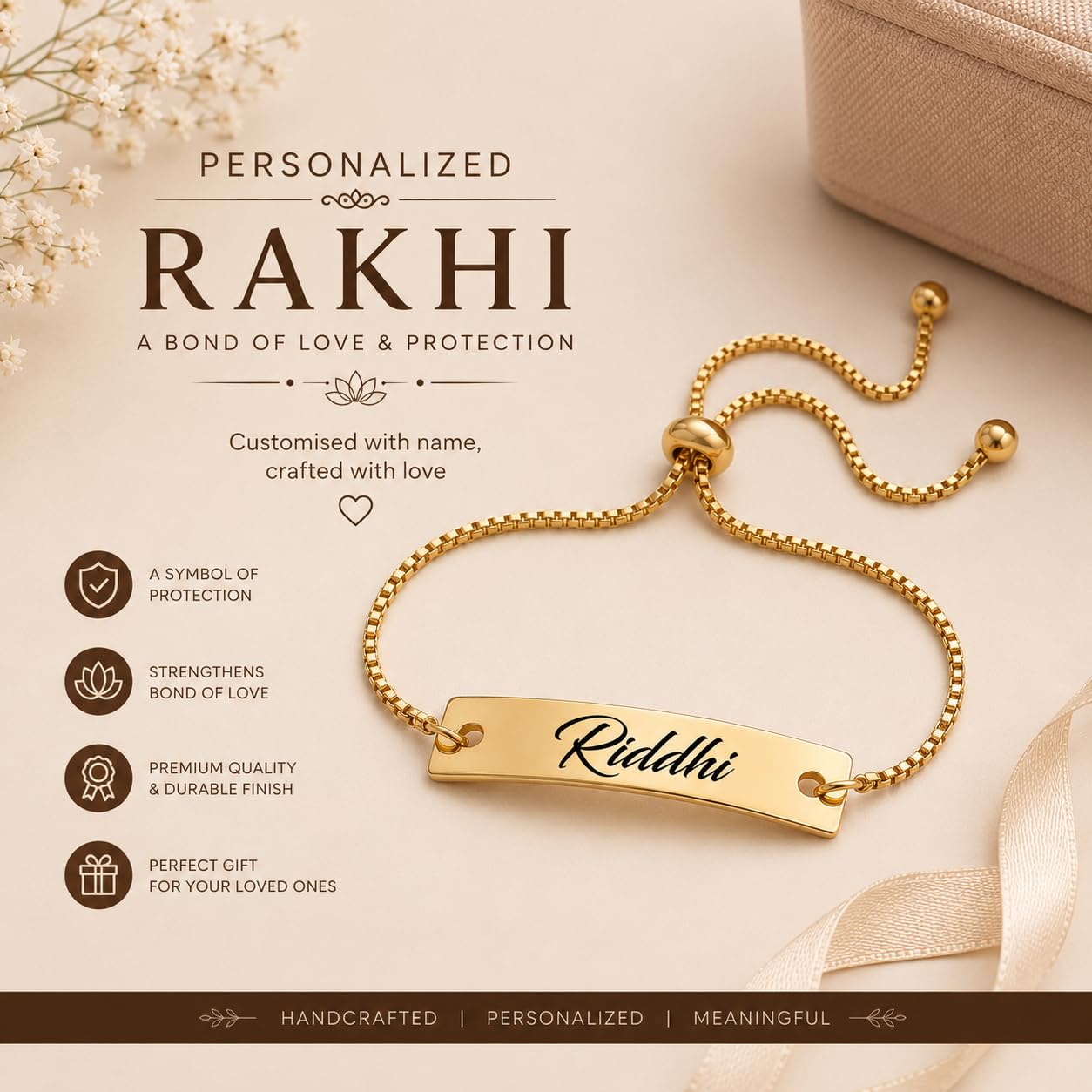 The Bae Gift Advocate Rudraksha Rakhi with Name | Personalized Name Rakhdi for Brother| Rakshabandhan Name Rudraksha Bracelet