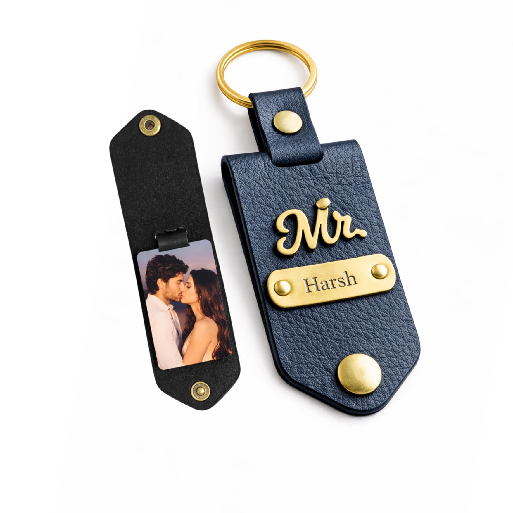 The Bae Gift Personalised Vegan Leather Keychain with Custom Name and Photo Slot, Unisex Modern Style (10)