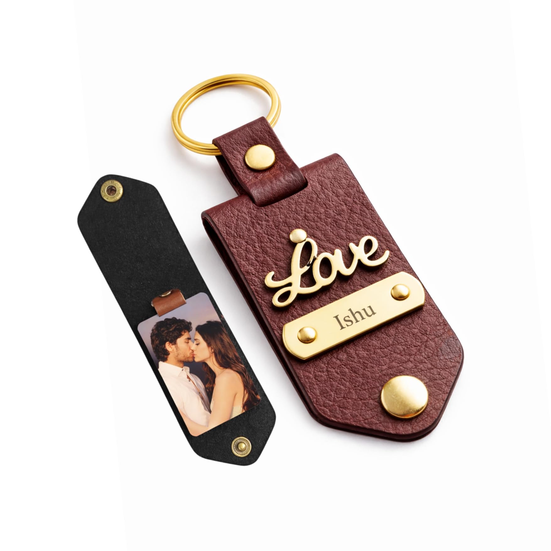 The Bae Gift Personalised Vegan Leather Keychain with Custom Name and Photo Slot, Unisex Modern Style (15)