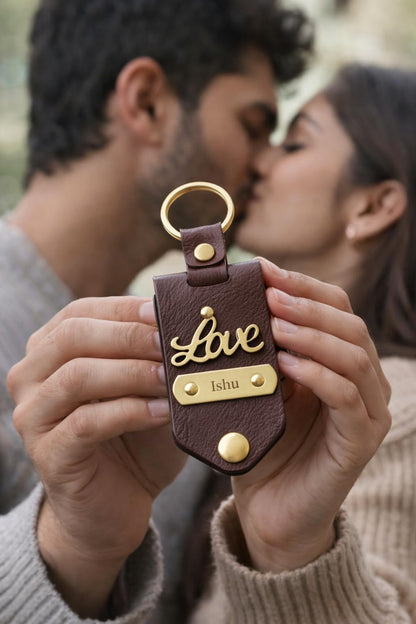 The Bae Gift Personalised Vegan Leather Keychain with Custom Name and Photo Slot, Unisex Modern Style - front view (16)