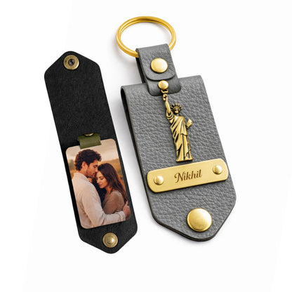 The Bae Gift Personalised Vegan Leather Keychain with Custom Name and Photo Slot, Unisex Modern Style (21)