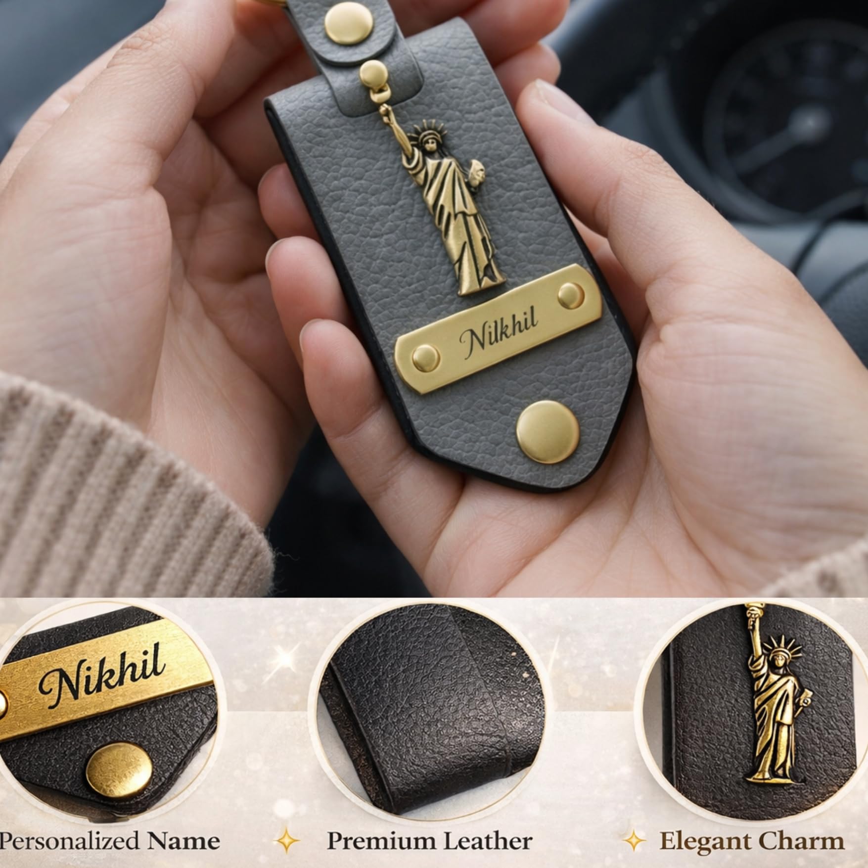 The Bae Gift Personalised Vegan Leather Keychain with Custom Name and Photo Slot, Unisex Modern Style - packaging (23)