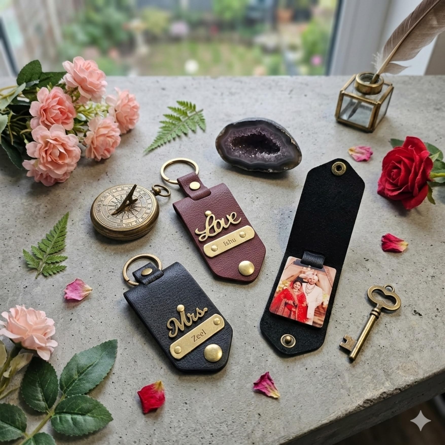The Bae Gift Personalised Vegan Leather Keychain with Custom Name and Photo Slot, Unisex Modern Style - label detail (24)