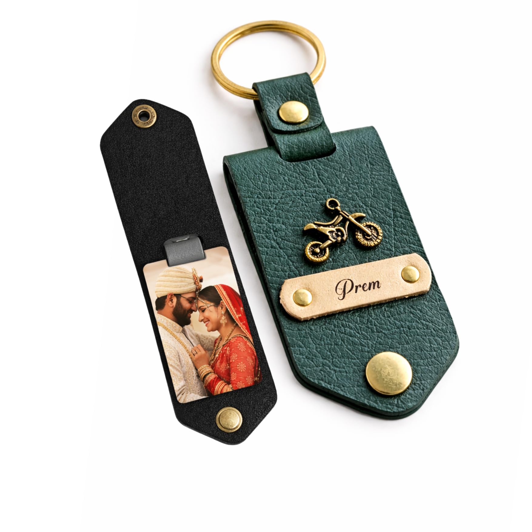 The Bae Gift Personalised Vegan Leather Keychain with Custom Name and Photo Slot, Unisex Modern Style (25)