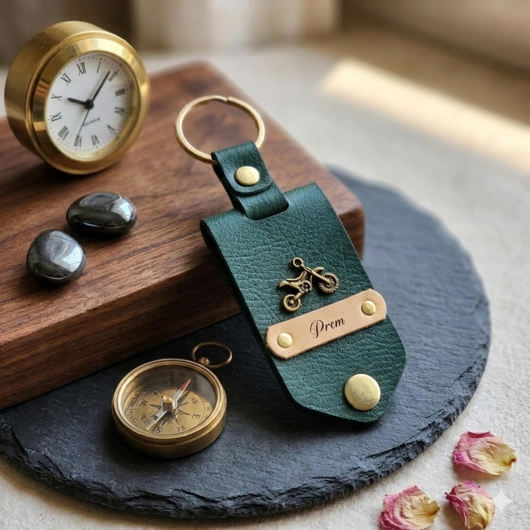 The Bae Gift Personalised Vegan Leather Keychain with Custom Name and Photo Slot, Unisex Modern Style - front view (26)