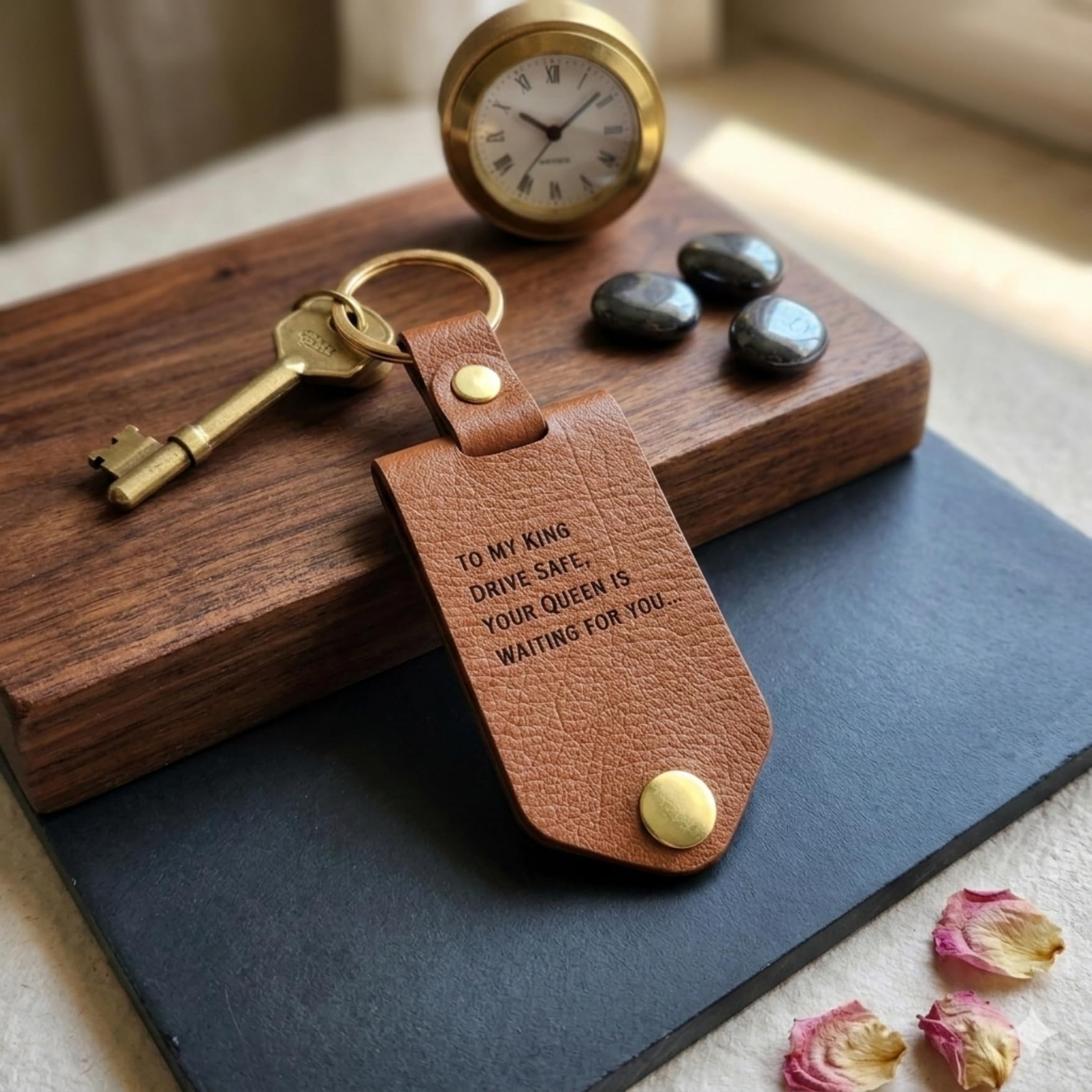 The Bae Gift Personalised Vegan Leather Keychain with Custom Name and Photo Slot, Unisex Modern Style - front view (29)