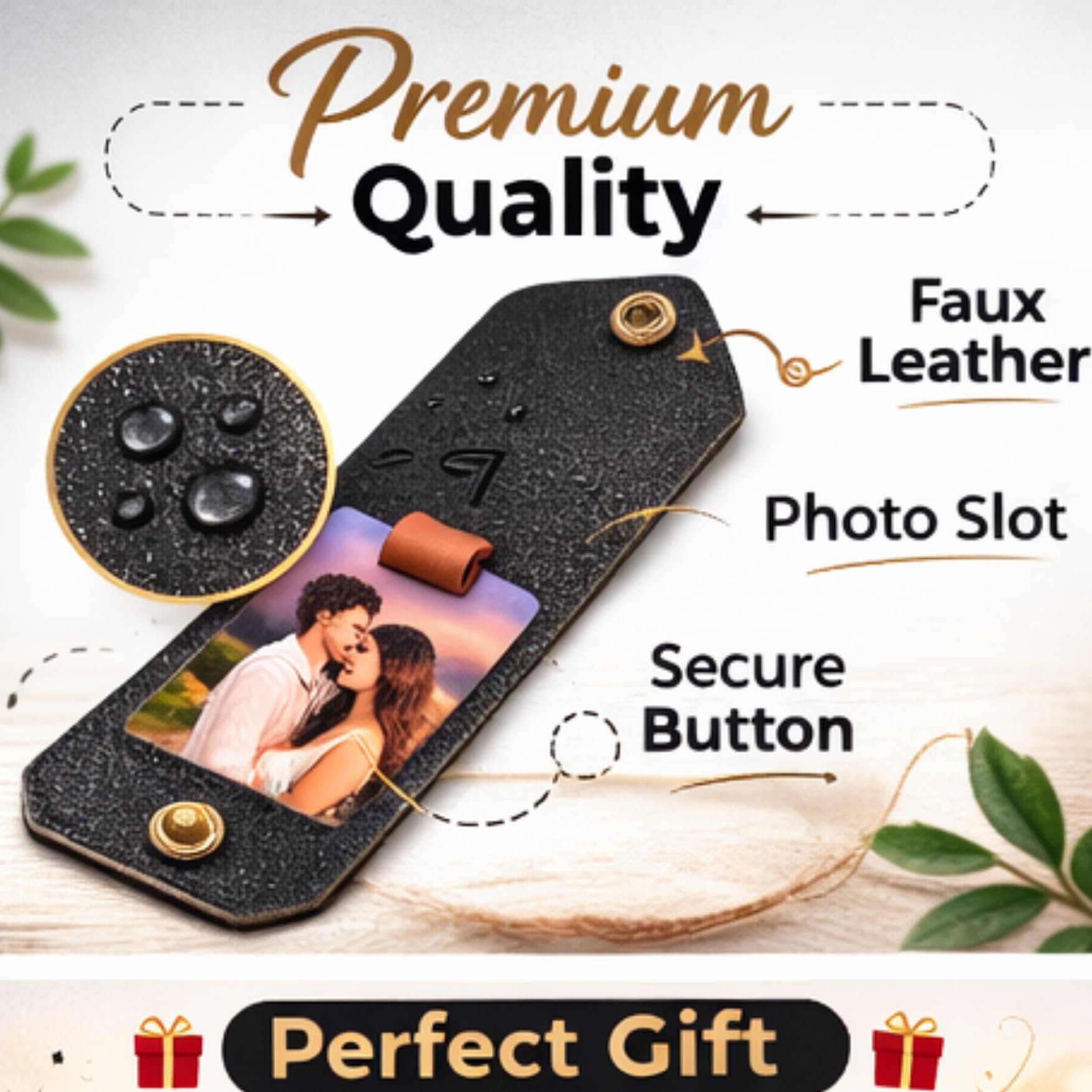 The Bae Gift Personalised Vegan Leather Keychain with Custom Name and Photo Slot, Unisex Modern Style - in use