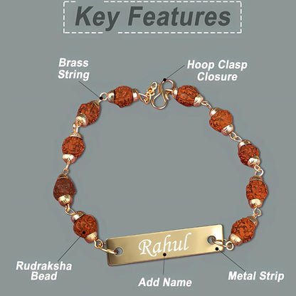 The Bae Gift Personalized Rudraksha Rakhi Bracelet with Name, Radha Bracelet for Brother, Customized ID Bracelet with Rudraks