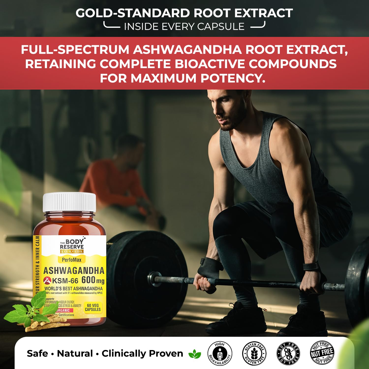 The Body Reserve Ashwagandha KSM-66 Capsules, 600 mg, 60 Count, Vegan Organic Root Extract - label detail