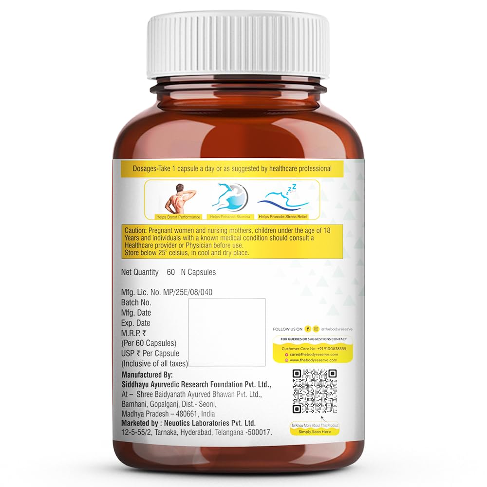The Body Reserve Ashwagandha KSM-66 Capsules, 600 mg, 60 Count, Vegan Organic Root Extract - size and scale