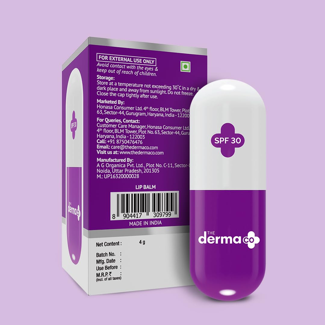 The Derma Co 1% Ceramide Complex Lip Balm with Vitamin E, SPF 30 PA++ Sunscreen, 4g - size and scale