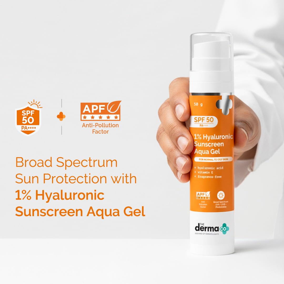 The Derma Co 1% Hyaluronic Sunscreen Aqua Gel SPF 50 PA++++, Broad Spectrum Sunscreen, Hydrating, Fragrance-Free - back view