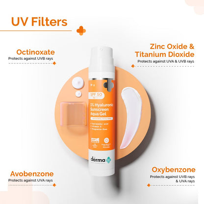 The Derma Co 1% Hyaluronic Sunscreen Aqua Gel SPF 50 PA++++, Broad Spectrum Sunscreen, Hydrating, Fragrance-Free - ingredient