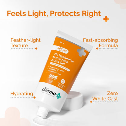 The Derma Co 1% Hyaluronic Sunscreen Aqua Gel SPF 50 PA++++, Broad Spectrum Sunscreen, Hydrating, Fragrance-Free - ingredient