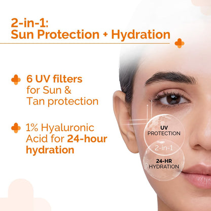 The Derma Co 1% Hyaluronic Sunscreen Aqua Gel SPF 50 PA++++, Broad Spectrum Sunscreen, Hydrating, Fragrance-Free - packaging