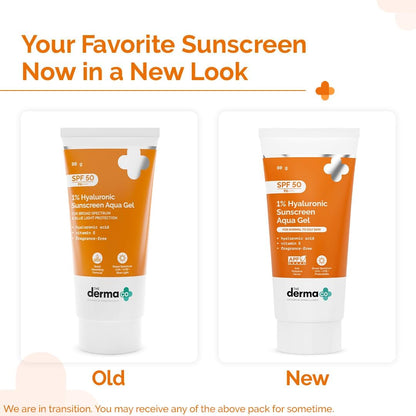 The Derma Co 1% Hyaluronic Sunscreen Aqua Gel SPF 50 PA++++, Broad Spectrum Sunscreen, Hydrating, Fragrance-Free - back view 