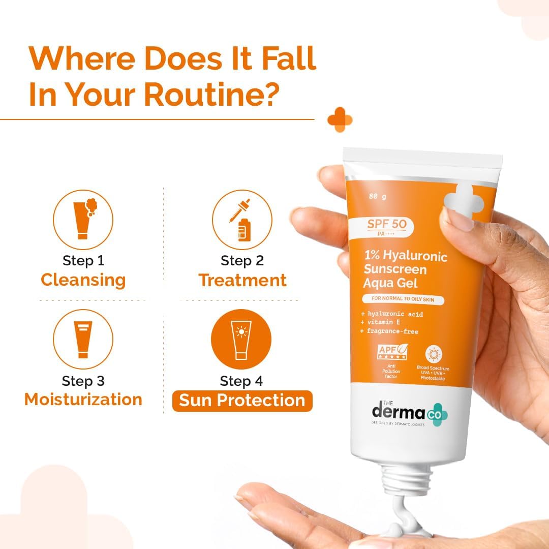 The Derma Co 1% Hyaluronic Sunscreen Aqua Gel SPF 50 PA++++, Broad Spectrum Sunscreen, Hydrating, Fragrance-Free - ingredient