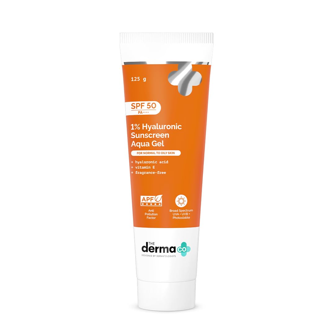 The Derma Co 1% Hyaluronic Sunscreen Aqua Gel SPF 50 PA++++, Broad Spectrum Sunscreen, Hydrating, Fragrance-Free (28)