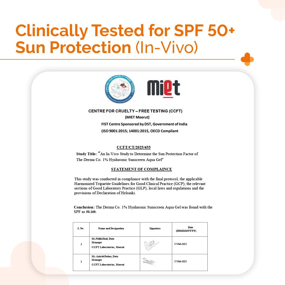 The Derma Co 1% Hyaluronic Sunscreen Aqua Gel SPF 50 PA++++, Broad Spectrum Sunscreen, Hydrating, Fragrance-Free - label deta