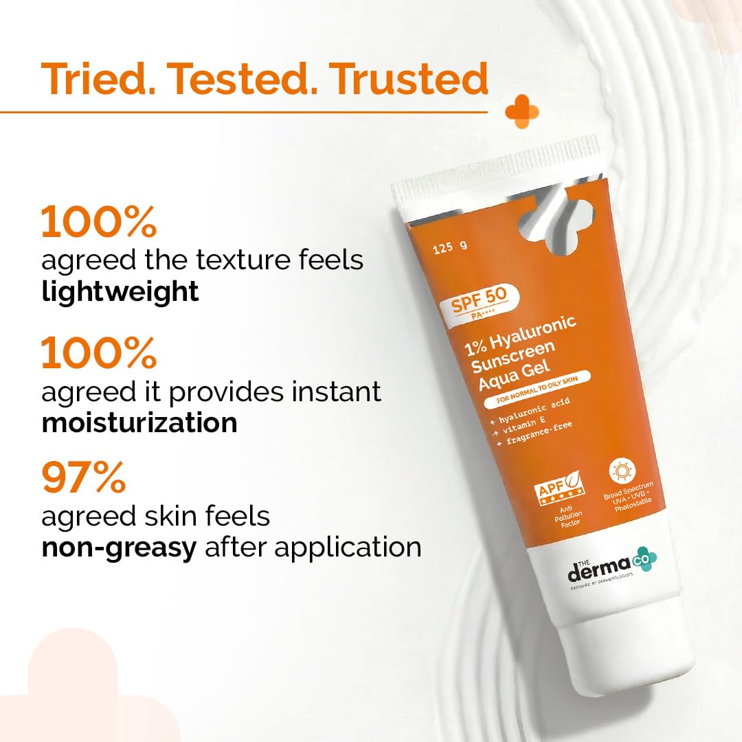 The Derma Co 1% Hyaluronic Sunscreen Aqua Gel SPF 50 PA++++, Broad Spectrum Sunscreen, Hydrating, Fragrance-Free - ingredient