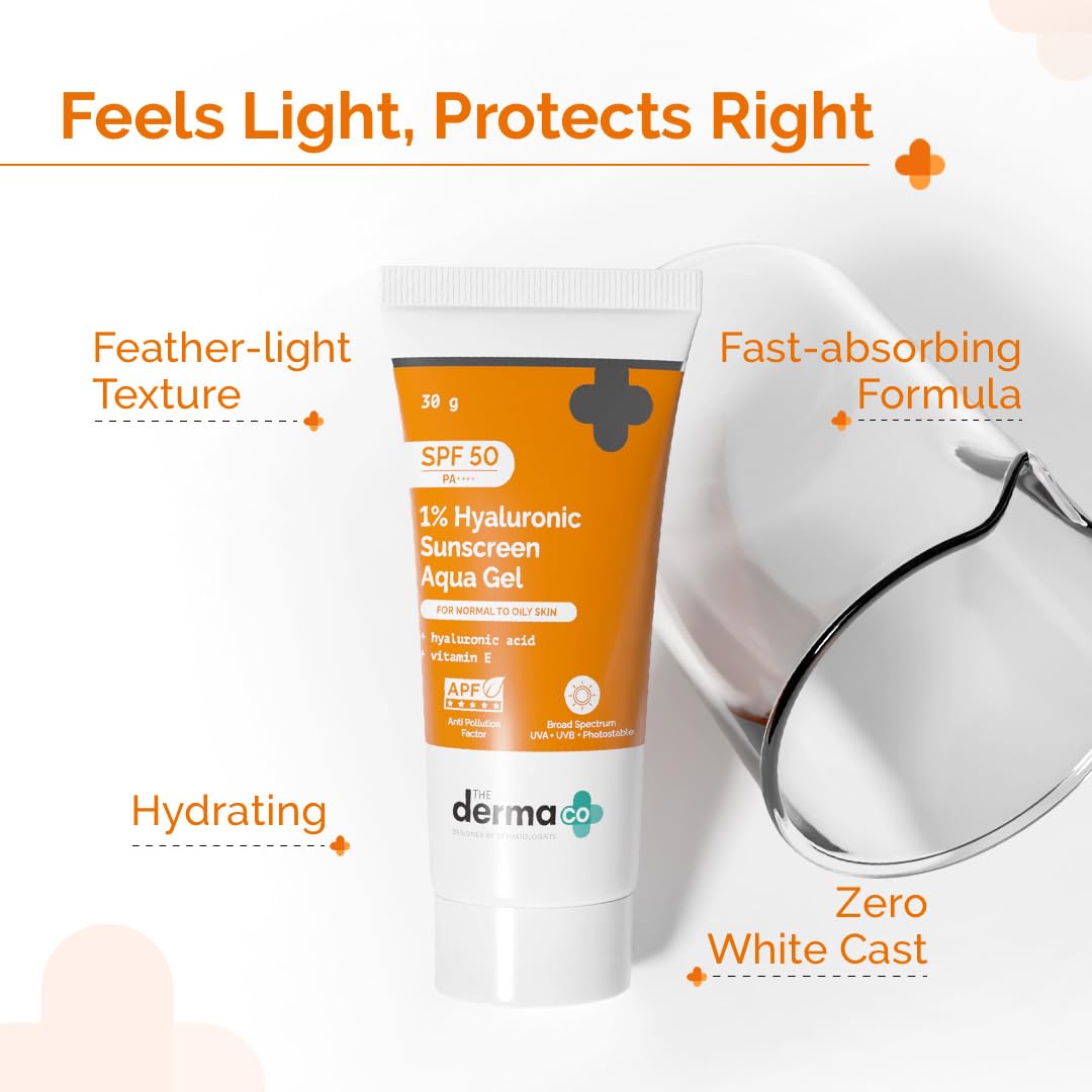 The Derma Co 1% Hyaluronic Sunscreen Aqua Gel SPF 50 PA++++, Broad Spectrum Sunscreen, Hydrating, Fragrance-Free - ingredient
