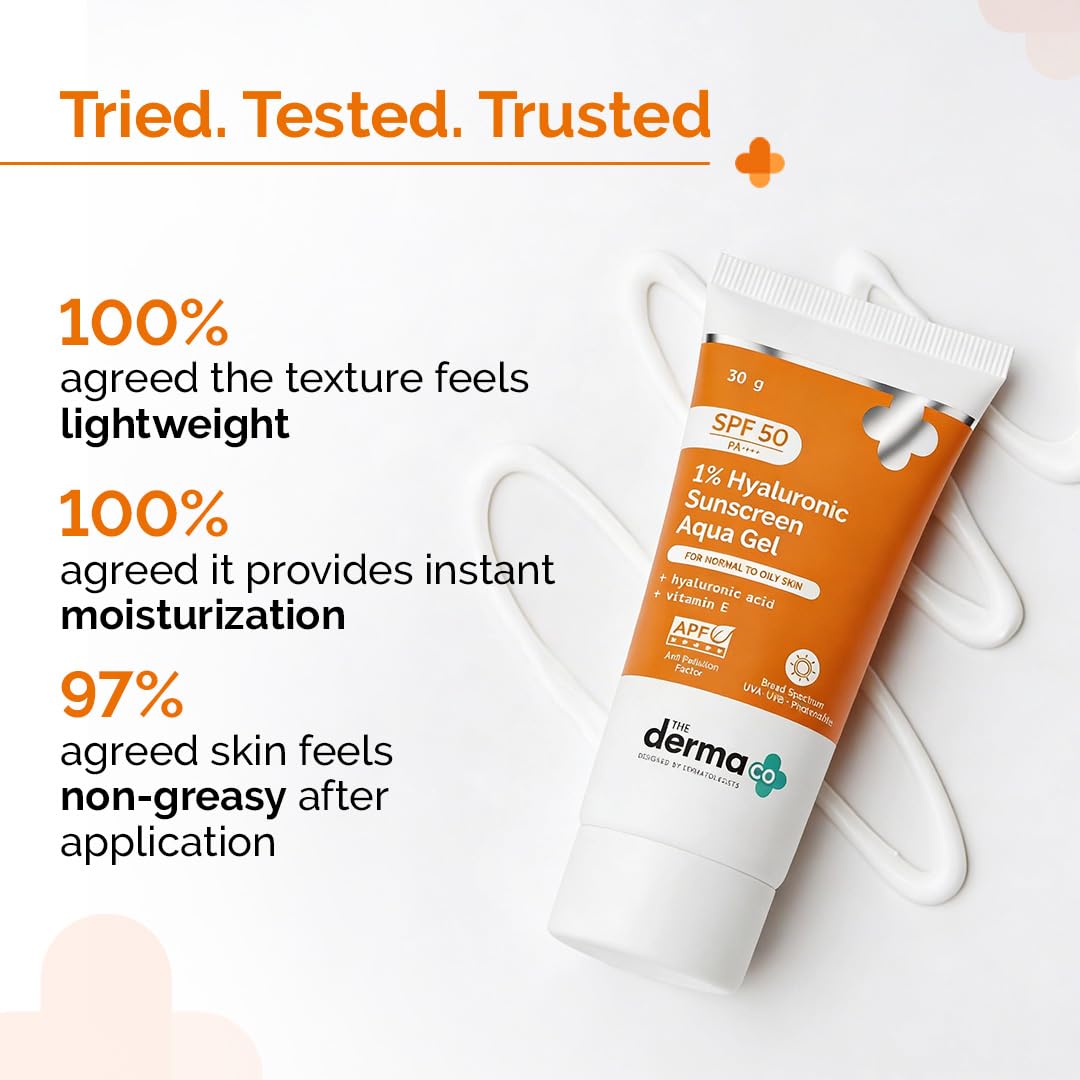 The Derma Co 1% Hyaluronic Sunscreen Aqua Gel SPF 50 PA++++, Broad Spectrum Sunscreen, Hydrating, Fragrance-Free - close-up d