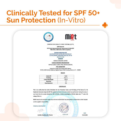 The Derma Co 1% Hyaluronic Sunscreen Aqua Gel SPF 50 PA++++, Broad Spectrum Sunscreen, Hydrating, Fragrance-Free - size and s