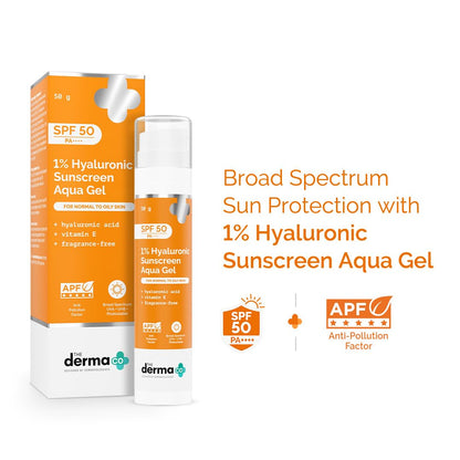 The Derma Co 1% Hyaluronic Sunscreen Aqua Gel SPF 50 PA++++, Broad Spectrum Sunscreen, Hydrating, Fragrance-Free - front view