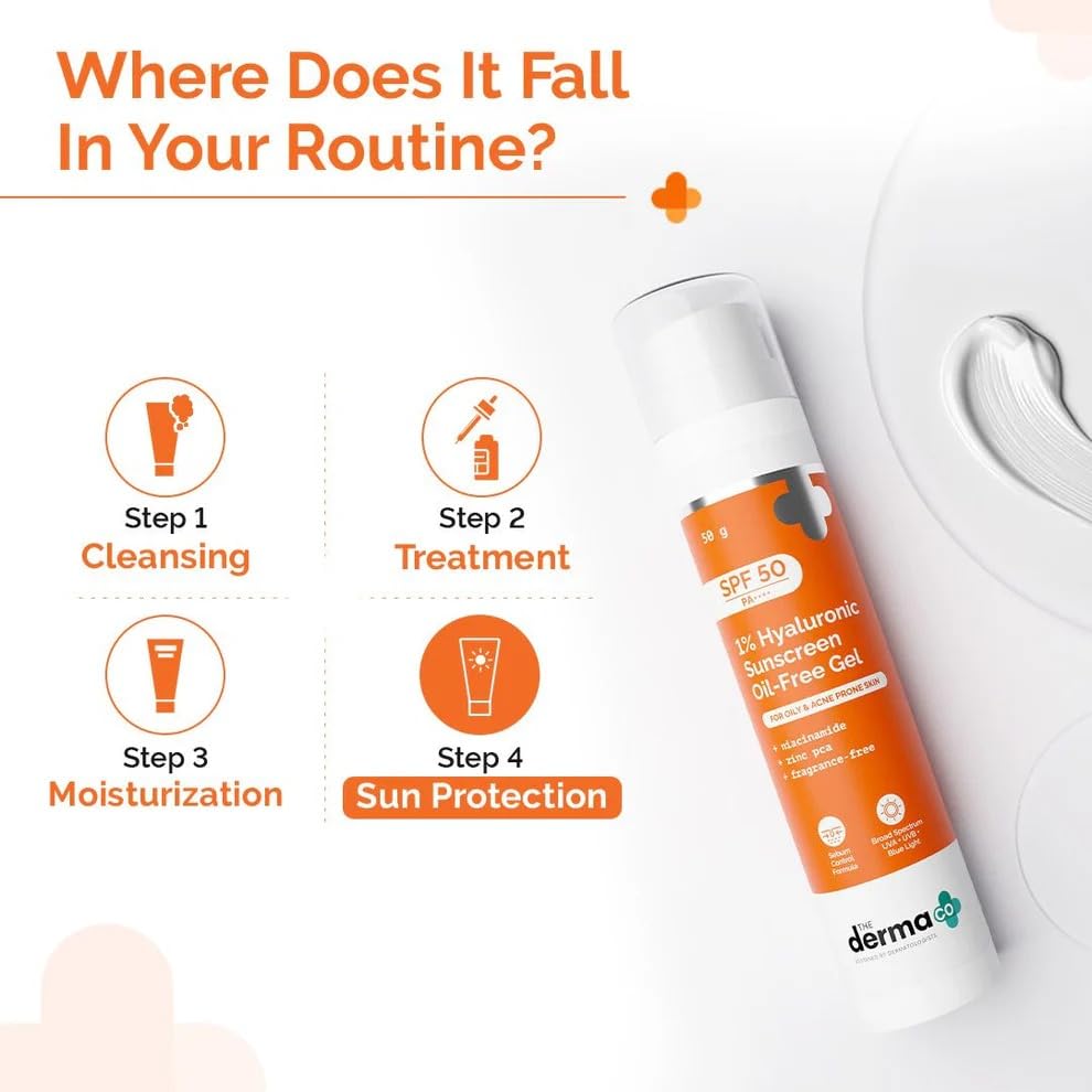 The Derma Co 1% Hyaluronic Sunscreen Oil-Free Matte Gel SPF 50 PA++++ for Oily Acne-Prone Skin - ingredients panel