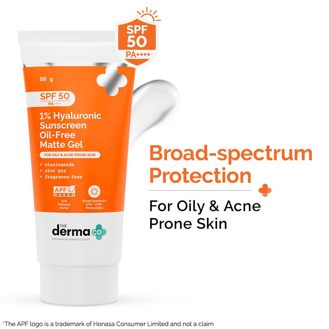 The Derma Co 1% Hyaluronic Sunscreen Oil-Free Matte Gel SPF 50 PA++++ for Oily Acne-Prone Skin - front view (19)